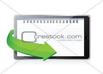 tablet with a notepad ring binder on screen