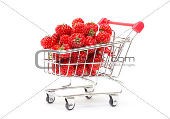 Ripe Red strawberries in shopping cart