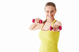Smiling girl with dumbbells