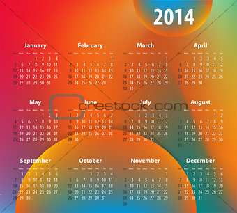 Colorful calendar for 2014 year