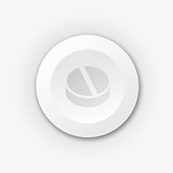 White plastic button with gray pill