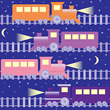 Seamless pattern with night trains