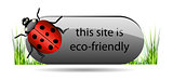 Eco button with ladybug and green grass.