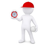 3d man with volleyball ball holding alarm clock
