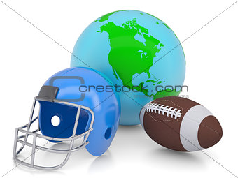Earth, football helmet and ball