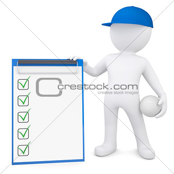 3d man with volleyball ball holding checklist