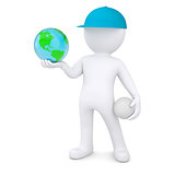 3d man with volleyball ball holding the Earth