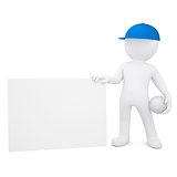 3d man with volleyball hold empty business card