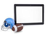 Tablet PC, football helmet and ball