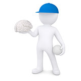 3d white man with volleyball ball keeps the brain