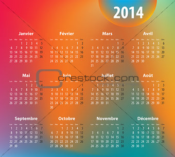 French colorful calendar for 2014 year