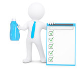 3d man with bottle and checklists