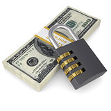 Combination lock on a pack of dollars