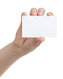 female teen hand holding blank paper card