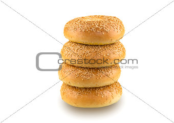 Sesame Seed Bagels Isolated on White Background