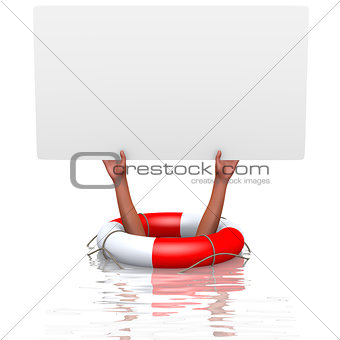 Blank card in drowning hands