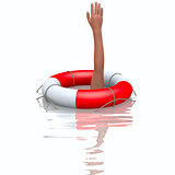 Rescue buoy and drowning hands