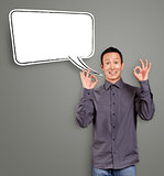 Asian Man Shows OK with Speech Bubble