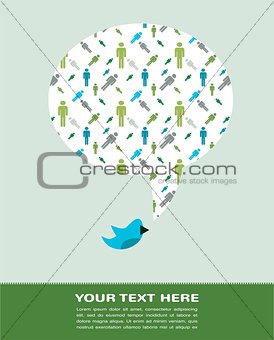 bird with speech bubble with man pattern, illustration
