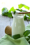 organic dairy products (yogurt, sour cream) in a glass jar