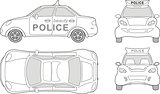 Police car (outlined top, side, back, front view)