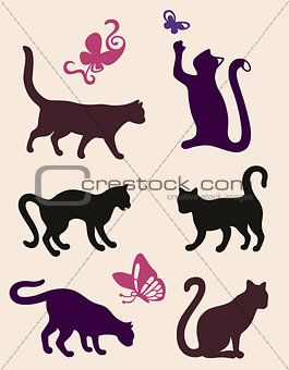 Six cat silhouettes