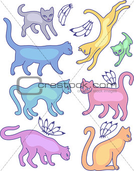 Eight cat silhouettes