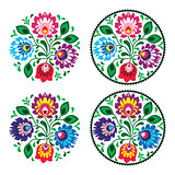 Ethnic round embroidery with flowers - traditional vintage pattern from Poland