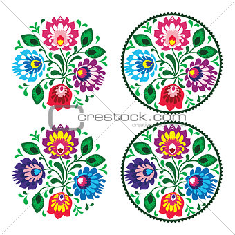Ethnic round embroidery with flowers - traditional vintage pattern from Poland