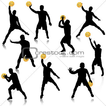 Basketball man in action silhouette set