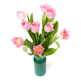 Bouquet of tulips in the green vase