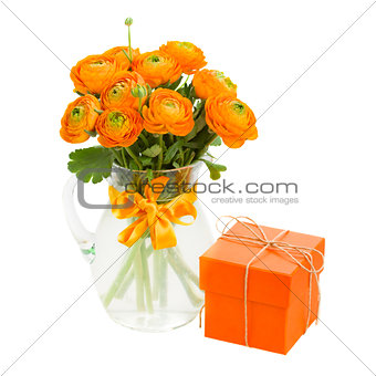 bouquet of ranunculus and gift box