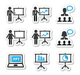 Business presentation, lecture, speech vector icons