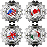 USA Canada UK Italy Gears Metal Flags