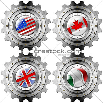 USA Canada UK Italy Gears Metal Flags