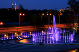 illuminated fountain at night in Warsaw. Poland