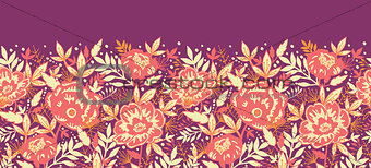 Vector golden flowers and leaves elegant horizontal seamless pattern background