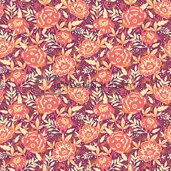 Vector golden flowers and leaves elegant seamless pattern background