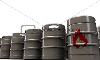 barrels with flame sign