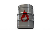 barrel with flame sign