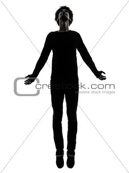 handsome african young man jumping  silhouette