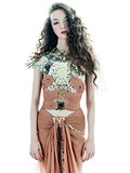 woman fashion brown silk summer sleeveless dress 