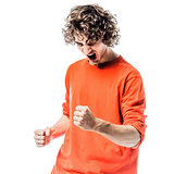 young man strong screaming happy portrait