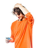 young man holding credit card portrait