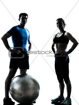 man woman exercising workout fitness ball