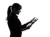 business woman computer computing  typing digital tablet silhoue