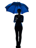 woman holding umbrella smiling silhouette