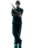 doctor suegon  Anesthetist man holding surgery needle silhouette