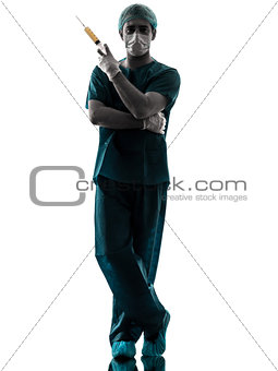 doctor suegon  Anesthetist man holding surgery needle silhouette