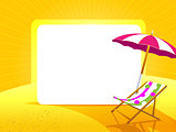 Greeting card with umbrella and chair on a yellow background